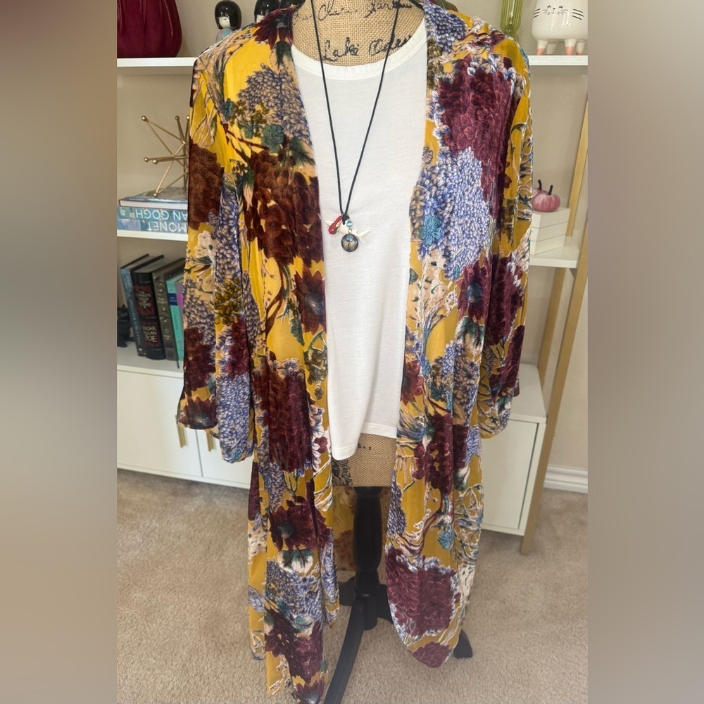 Anthropologie Floreat Velvet and Chiffon Kimono - Picture 3 of 7